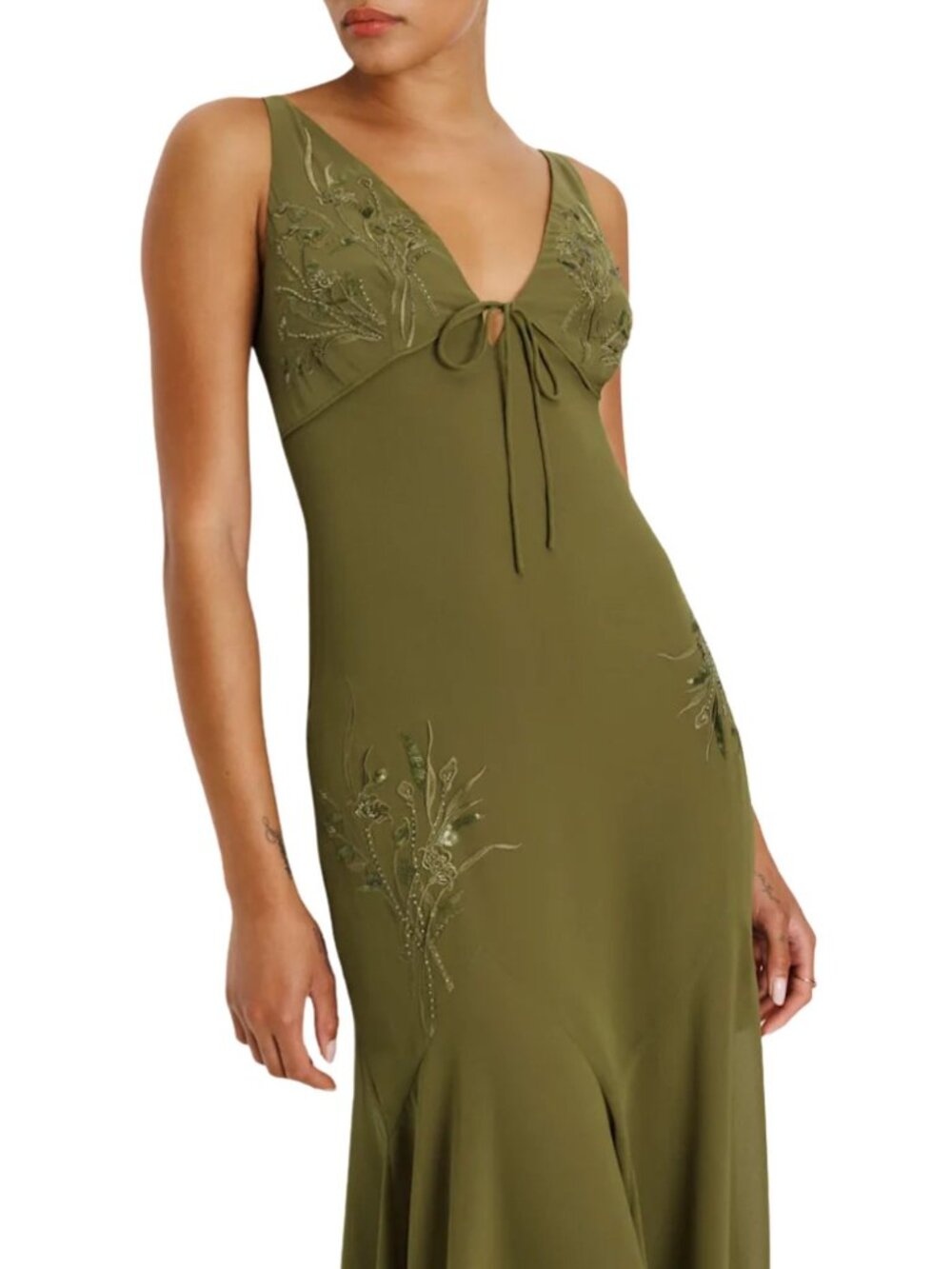 REFORMATION Ziva Dress Olive Green Embellished Maxi NWT $698 Sz 4 - Picture 2 of 3